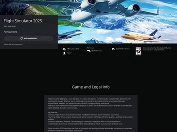 Página do Flight Simulator 2025 na PlayStation Store (Fonte da imagem: captura de tela, PlayStation Store)