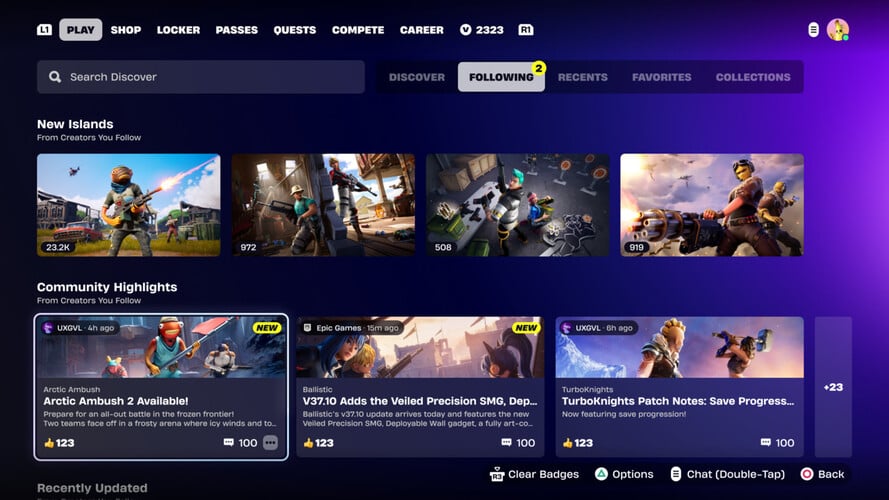 Uma captura de tela de uma seção proposta para as Comunidades de Criadores no Fortnite. (Fonte da imagem: Epic Games)