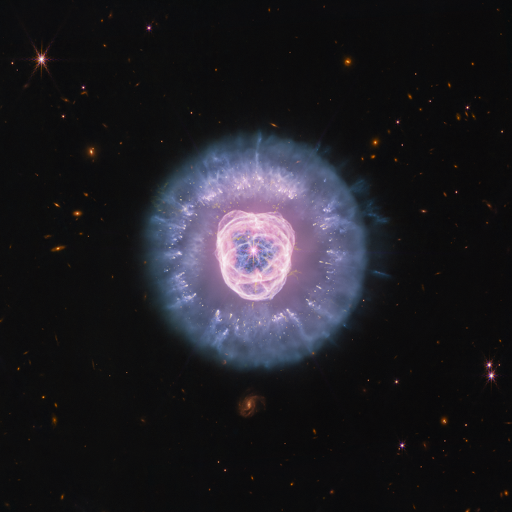 Uma imagem de NGC 2392 captada pelo Telescópio Espacial James Webb utilizando os instrumentos NIRCam e MIRI.