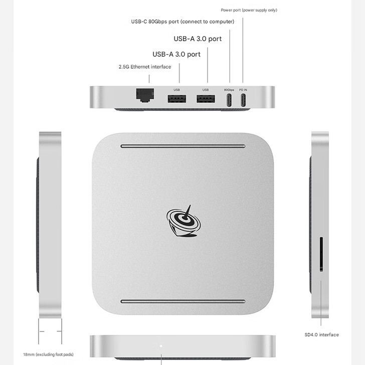 Portas e design do dock do Mate SE (Fonte da imagem: Beelink - tradução automática)