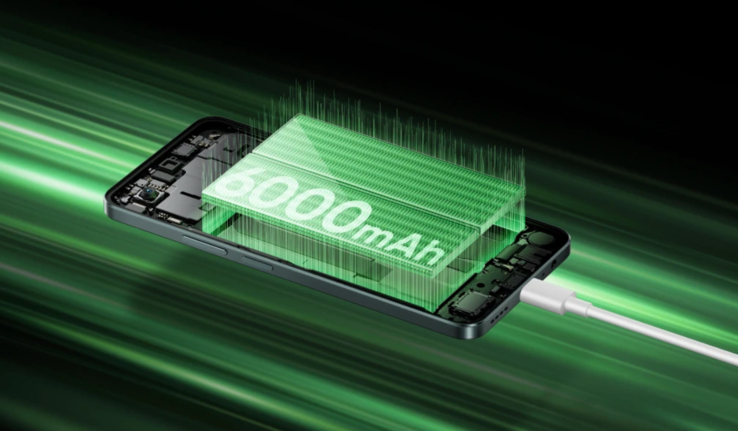O Realme P4 Lite 4G possui uma bateria de 6.000 mAh (Fonte da imagem: Realme)
