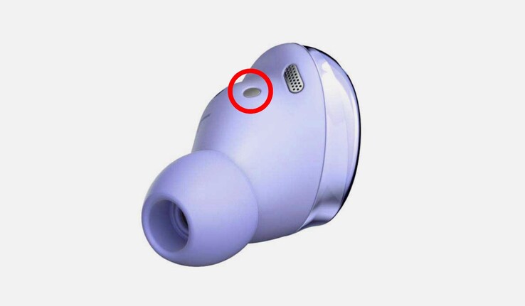 O pino de carga metálico no Galaxy Buds Pro senta-se contra a pele quando os usa. (Fonte da imagem: Samsung