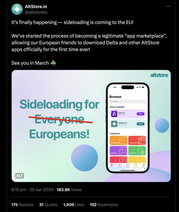A AltStore afirma que está se tornando um "mercado legítimo de aplicativos" (Fonte: AltStore via X)
