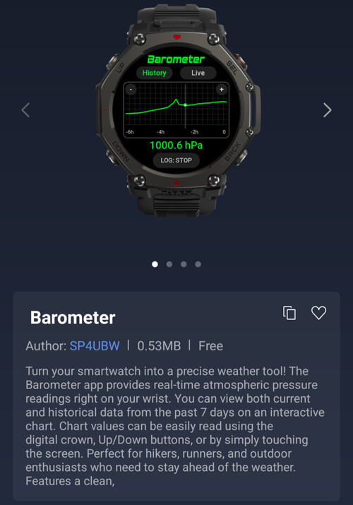 O aplicativo Barometer Mini para Smartwatches Amazfit