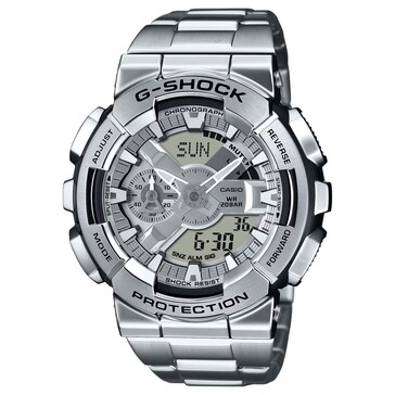 O G-Shock GM-110D-8A tem um acabamento prateado limpo e mostrador cinza gunmetal. (Fonte da imagem: Casio US)