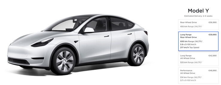 O Model Y LR RWD custa apenas 39.990 euros em alguns países (imagem: Tesla)