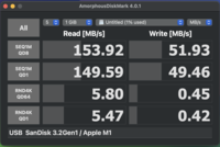 Resultados do AmoprphousDiskMark para a porta USB-A de 10 Gbps