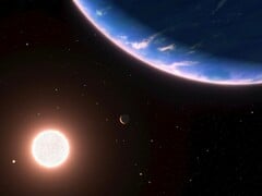 Ilustração de um artista mostrando um exoplaneta e uma estrela.