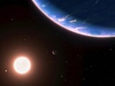 Ilustração de um artista mostrando um exoplaneta e uma estrela.