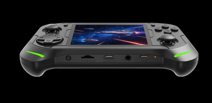 Parte inferior: Redefinição, slot para cartão microSD, USB-C (DC/OTG), áudio de 3,5 mm, USB-C (para controladores)