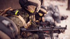 Um soldado de uma das facções do Battlefield 6 segurando uma SMG. (Fonte da imagem: EA)