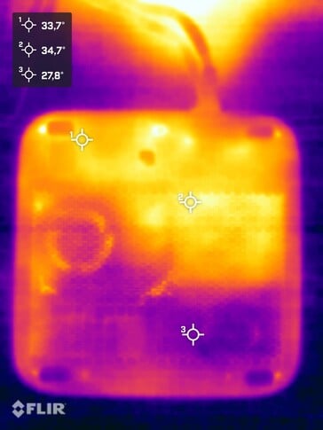 Temperatura da superfície durante o teste de estresse (vista inferior)