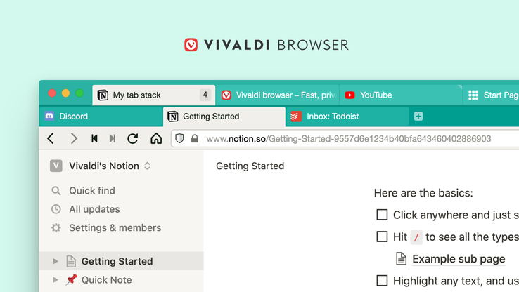 Vivaldi 3.6.2165.34 pilha de abas de dois níveis (Fonte: Vivaldi Browser)