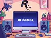 Discord visto no monitor do PC abaixo do logotipo da Rockstar Games (Fonte da imagem: Discord, Rockstar Games com edições)