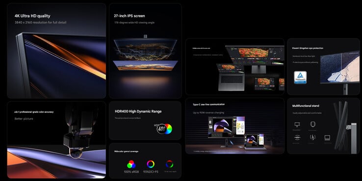 Principais destaques do monitor 4K (Fonte da imagem: Xiaomi - tradução automática)