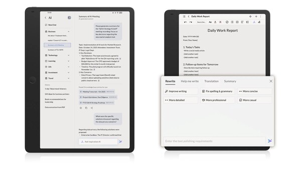 O TCL Note A1 NxtPaper vem com vários recursos de IA. (Fonte da imagem: TCL)