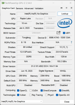 Gráfica GPU-Z Iris Xe G7