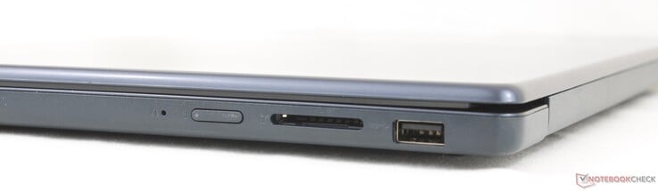 À direita: OneKey Recovery, botão liga/desliga, leitor de cartão SD, USB-A (5 Gbps)