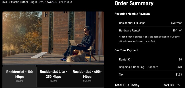 A oferta do plano Residencial Starlink 100 Mbps de US$ 40. (Fonte da imagem: Starlink)