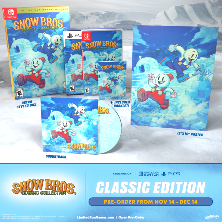 Um banner de maquete mostrando a Snow Bros. Classic Collection Classic Edition (fonte da imagem: Limited Run Games)