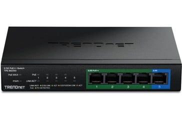 O switch multi-gigabit TPE-BG350 sem ventilador da Trendnet é fornecido em um gabinete metálico resistente