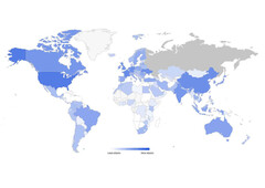 Os países do G7, a Ucrânia e a China estão em azul escuro. Infelizmente, não há dados sobre a Rússia. (Imagem: imperva)