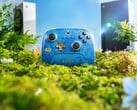controle 8BitDo Rare 40th Anniversary com os consoles Xbox Series X e Series S ao fundo. (Fonte da imagem: pôster promocional oficial da 8BitDo)