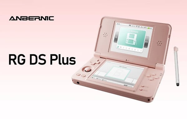 Anbernic RG DS Plus na cor rosa coral.