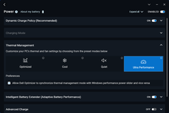 Os quatro perfis de energia do Optimizer: Otimizado, Frio, Silencioso ou Ultra Desempenho