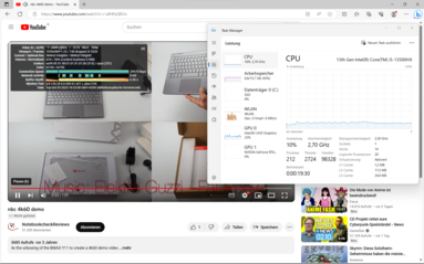 4K YouTube: 23 % de carga de iGPU e 10 % de carga de CPU