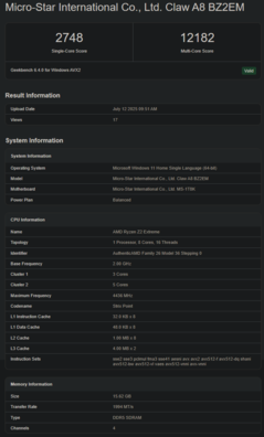 CPU AMD Ryzen Z2 Extreme Geekbench (fonte da imagem: Geekbench)
