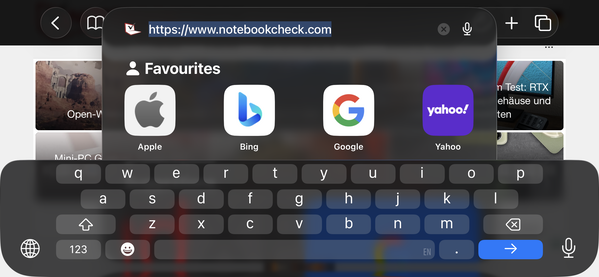 Paisagem do teclado (Safari Mobile 26)