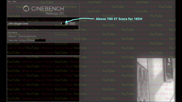 Resultado do Core Ultra 9 185H Cinebench R20 Single-Core. (Fonte: Moore's Law Is Dead)