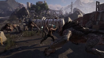 Uma imagem mostrando uma luta em Elex.