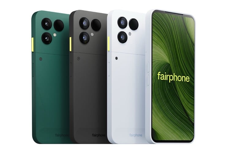 O Fairphone 6+ aparentemente estará disponível nas cores verde e preto, assim como o Fairphone 6 mostrado aqui, mas a cor branca será substituída pela azul.