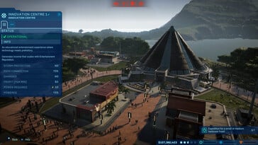 Uma imagem mostrando uma sequência de jogo em Jurassic World Evolution.