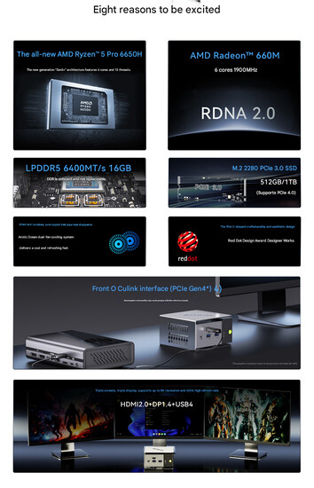 Principais destaques do mini PC (Fonte da imagem: GMK - tradução automática)