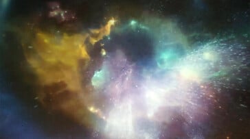 O Yaber T1 Pro exibe um campo de estrelas e galáxias no modo de proteção de tela. (Fonte da imagem: Notebookcheck)