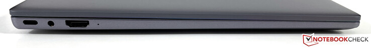 Lado esquerdo: USB-C 3.2 Gen.1 (carregamento, modo DisplayPort ALT), 3.5 mm estéreo, HDMI 1.4b