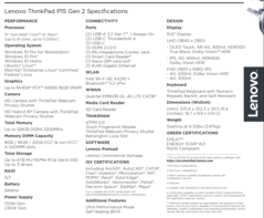 Lenovo ThinkPad P15 Gen 2 - Especificações. (Fonte da imagem: Lenovo)