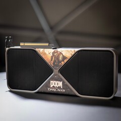 Uma GPU GeForce RTX 5090 com o tema Doom: The Dark Ages está à venda (fonte da imagem: Nvidia)