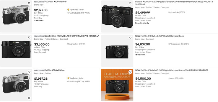 Algumas listas do ebay para pré-encomendas da Fujifilm X100VI esperam que os compradores paguem até US$ 4.800 pela câmera compacta. (Fonte da imagem: eBay)