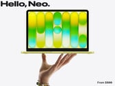 O MacBook Neo agora custa a partir de US$ 699. Na foto: uma imagem promocional mostrando a parte frontal do laptop (editada).