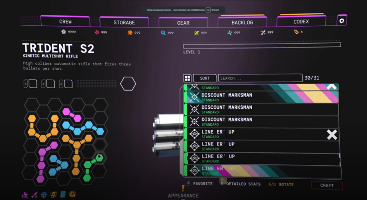O sistema de melhorias baseado em grade é uma das mecânicas centrais do jogo e permite builds particularmente flexíveis.