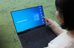 O conceito de laptop da Samsung Display provavelmente apresenta o mesmo display AMOLED de 16 polegadas que estará disponível no Galaxy Book3 Pro e Galaxy Book3 Ultra. (Fonte da imagem: Samsung Display) 