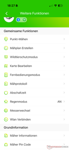 Menu de configurações