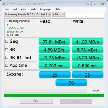 Samsung T3 USB SSD in right USB 2.0 port