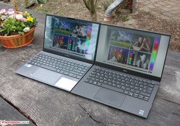 XPS 13 9305 IPS Full HD (direita, fosco) versus Asus ZenBook UX325EA OLED Full HD (esquerda, lustroso)
