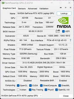 GPU-Z GeForce Laptop RTX 4070