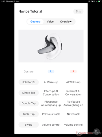 Os fones de ouvido com IA da iFLYTEK podem ser controlados por toque ou por voz.